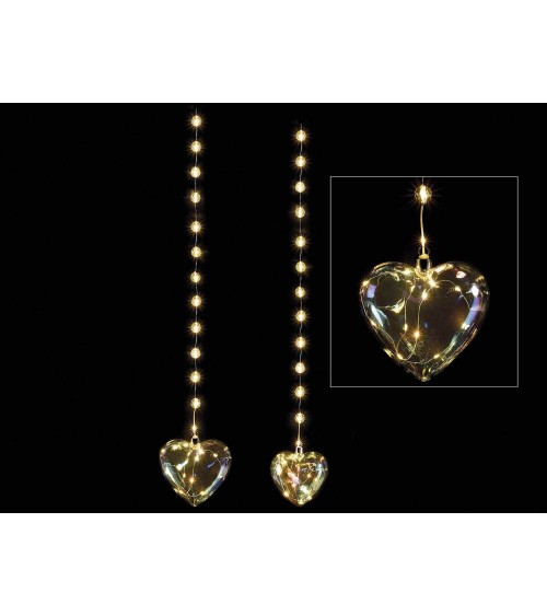Set of 2 Hanging Glass Hearts with LED Lights -  - 