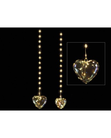 Lot de 2 cœurs suspendus en verre avec lumières LED - 