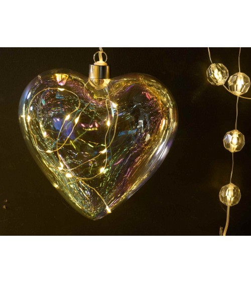 Lot de 2 cœurs suspendus en verre avec lumières LED - 