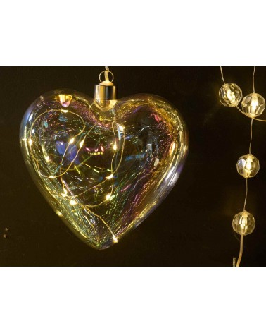Set 2 Cuori in Vetro da Appendere con Luci LED - 