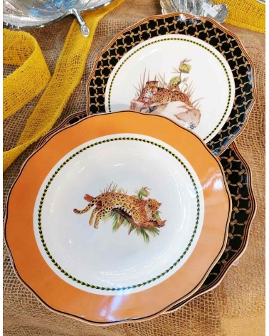 Royal Family - Servizio Piatti " Tigresse Royale" 18 Pezzi - Piatti Stile Animalier