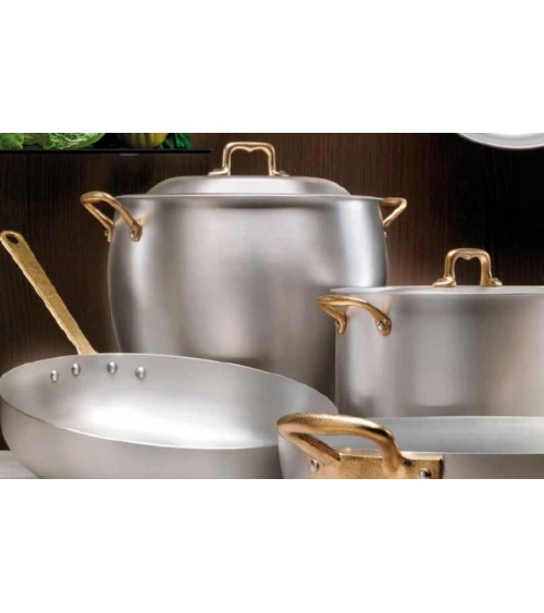Professional Aluminum Dished Pot With Brass Handles With Lid -  - 