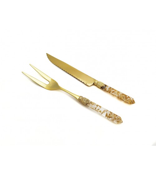 Posate Oro - Forchettone Coltello Arrosto Set 2pz Luna Dorato - 