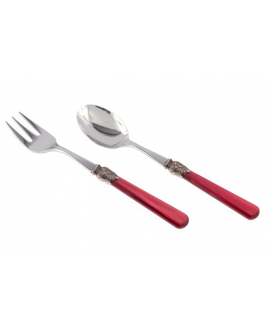 Elena - Set mit 2 Servierbesteckteilen - Farbiges Besteck Rivadossi Sandro - Grifffarbe Burgunderrot