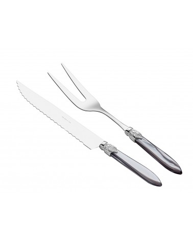 Rivadossi Sandro Besteck – 2-teiliges Bratmesser- und Gabelset – Laura Argento – perlmuttgraue Farbe