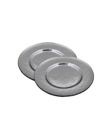 Royal Family- Set of 2 Silver Glass Charger Plates -  - 