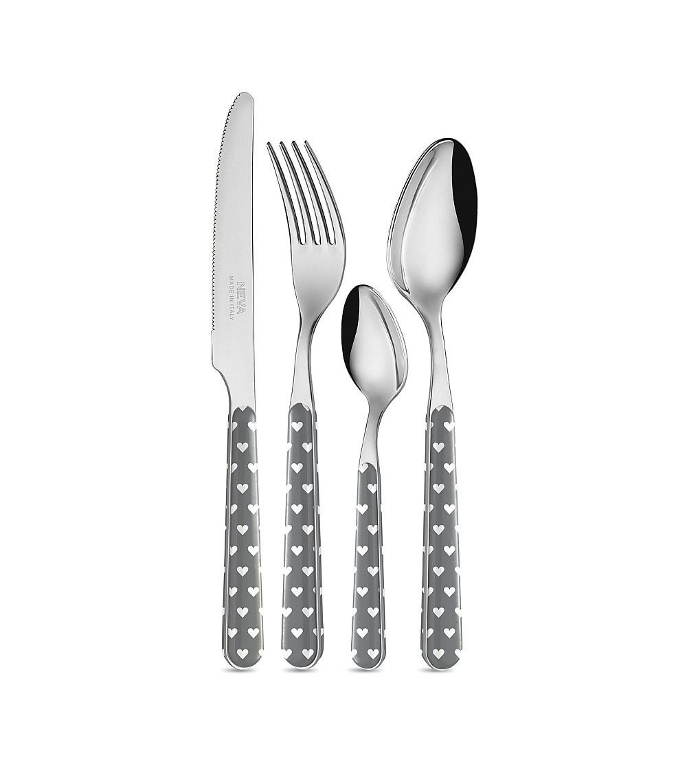 Ménagère moderne 24 pièces Neva - Coeurs gris - 