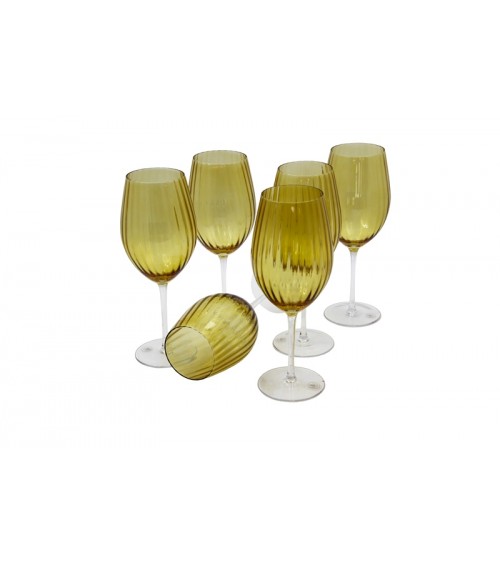 Royal Family - Set 6 Calici Vino Alti in Vetro Ambra  "Capri" - 