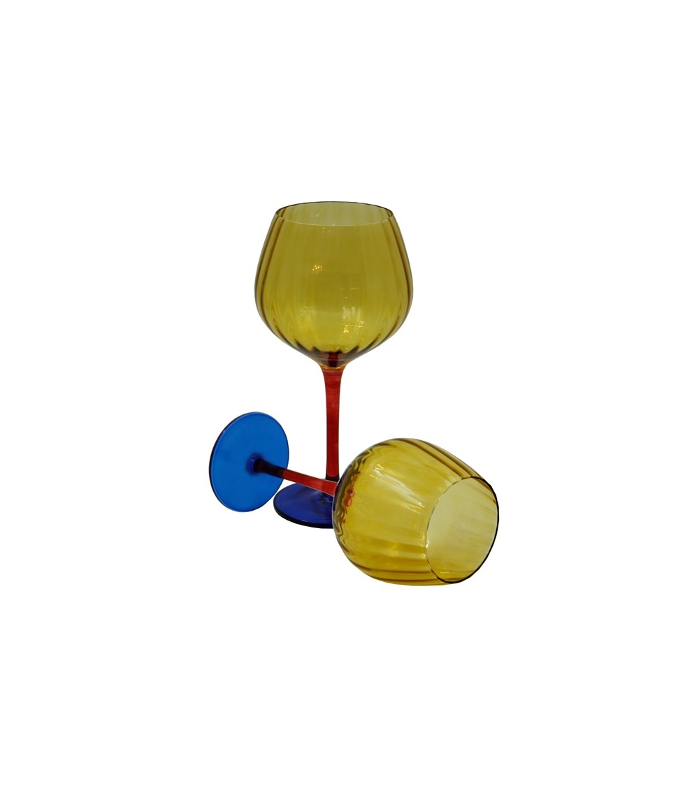Royal Family - Set 2 Calici Alti Vino "Rainbow" Ambra-Blu e Rosso - 