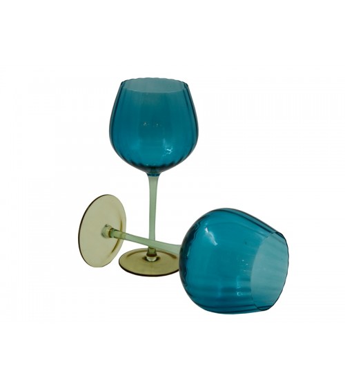 Famille Royale - Coffret de 2 Verres à Vin Hauts "Rainbow" Bleu, Ambre et Vert - 