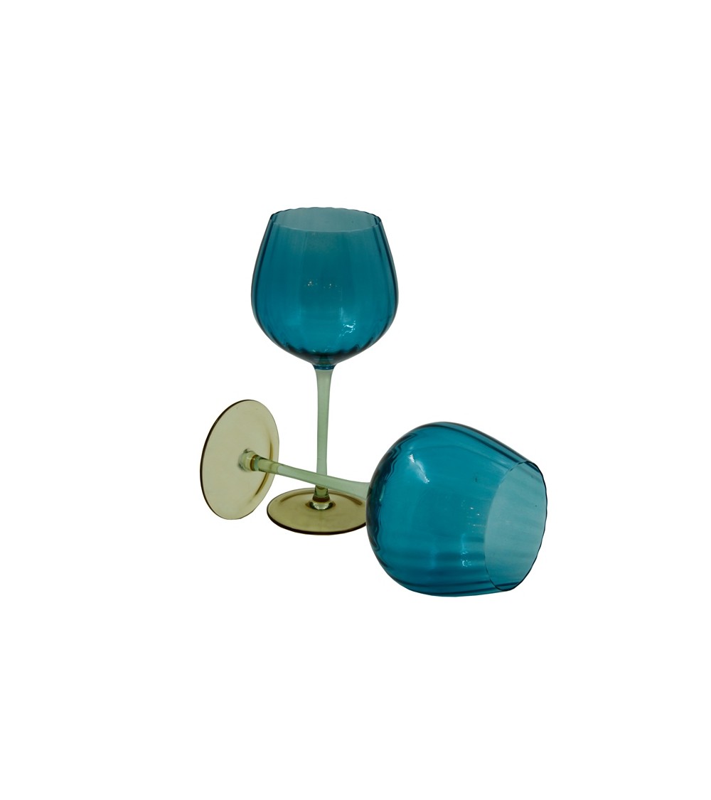 Famille Royale - Coffret de 2 Verres à Vin Hauts "Rainbow" Bleu, Ambre et Vert - 