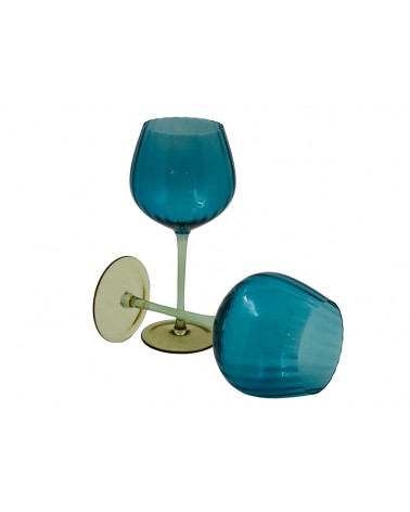 Famille Royale - Coffret de 2 Verres à Vin Hauts "Rainbow" Bleu, Ambre et Vert - 
