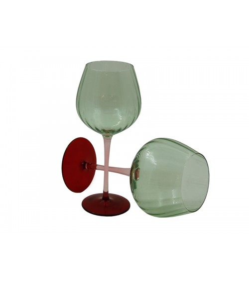 Famille Royale - Lot de 2 Verres à Vin Hauts "Rainbow" Vert - Rouge et Rose - 