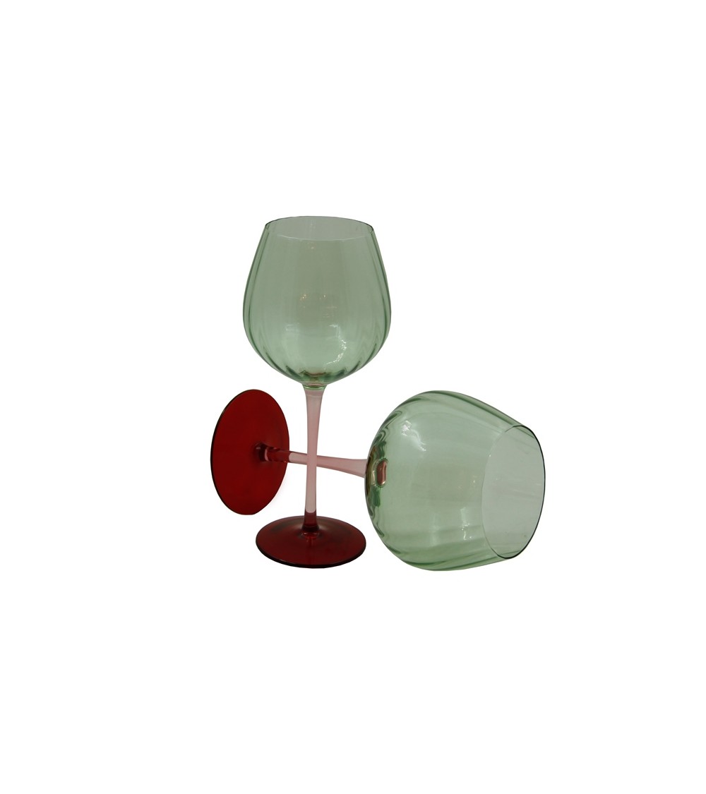 Royal Family - Set 2 Calici Alti Vino "Rainbow" Verde - Rosso e Rosa - 