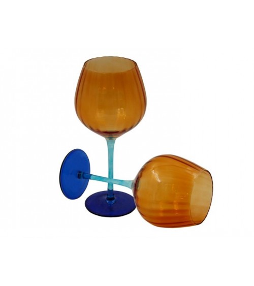 Royal Family – Set mit 2 hohen Weingläsern „Rainbow“ Orange – Blau und Hellblau - 