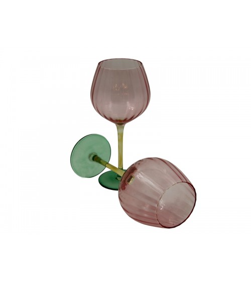 Royal Family - Set 2 Calici Alti Vino "Rainbow" Rosa - Verde e Ambra - 