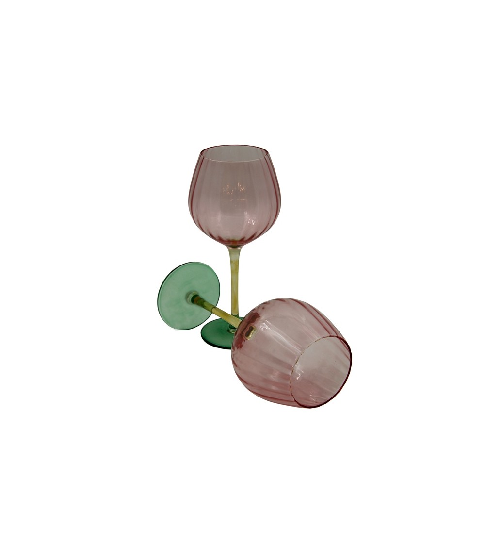 Royal Family - Set 2 Calici Alti Vino "Rainbow" Rosa - Verde e Ambra - 