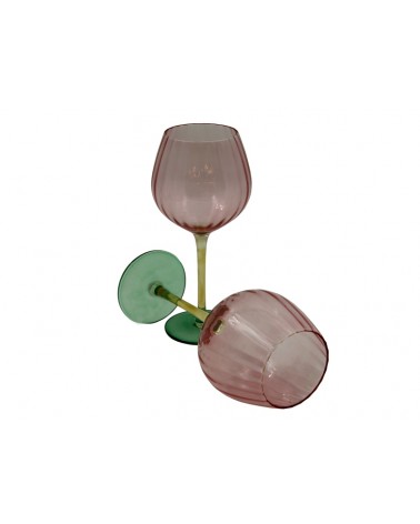 Famille Royale - Lot de 2 Verres à Vin Hauts "Rainbow" Rose - Vert et Ambre - 