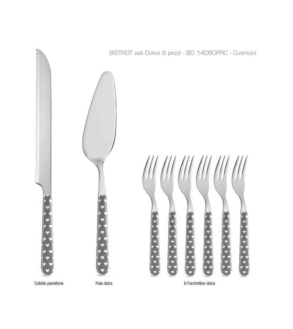 Posate Neva Cuoricini - Set 8 Pz Posate da Dolce - Grigio - 
