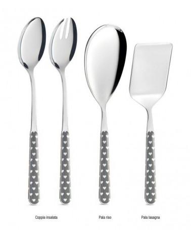 Set 4 Pezzi Posate da Portata Cuoricini - Neva Posateria - Grigio - 