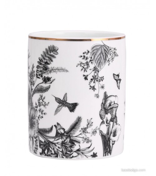 Black and Gold Toule de Jouy Ceramic Utensil Jar -  - 