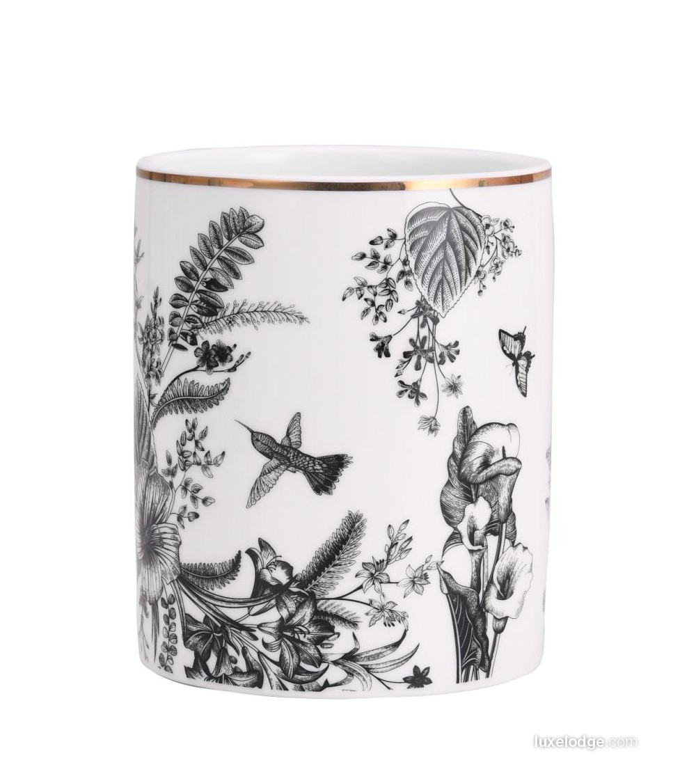 Black and Gold Toule de Jouy Ceramic Utensil Jar -  - 
