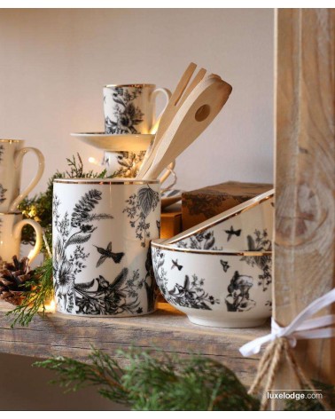Barattolo Porta Utensili Cucina Toule de Jouy Nero e Oro - 