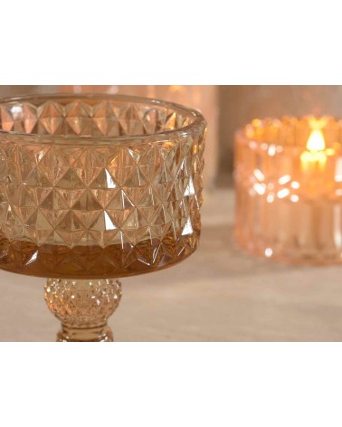 Set mit 4 bernsteinfarbenen Kerzenhaltern aus gerändeltem Glas - 