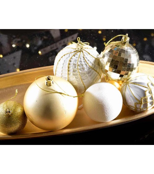 Lot de 50 boules de Noël en plastique - Décoration dorée - 