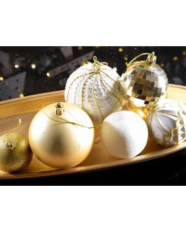Set 50 Pz Palline di Natale in Plastica - Decoro Oro - 