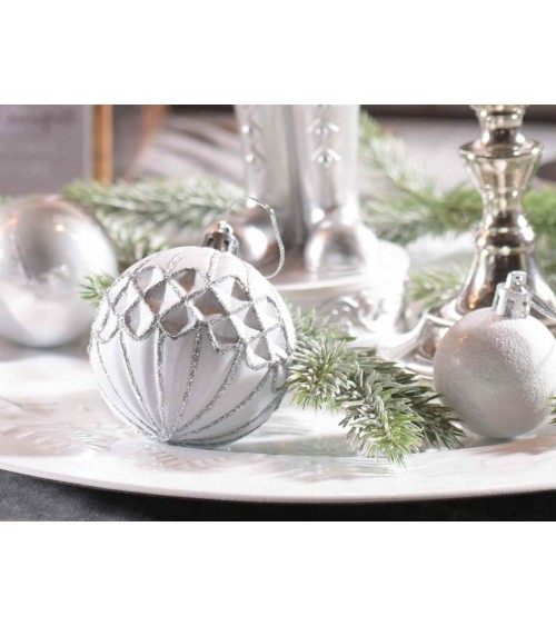 Set 50 Pz Palline di Natale in Plastica - Decoro Argento - 