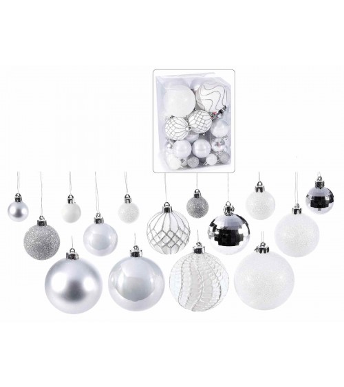 Set 50 Pz Palline di Natale in Plastica - Decoro Argento - 