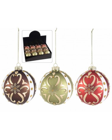 Lot de 12 boules de Noël en verre à décoration baroque - 