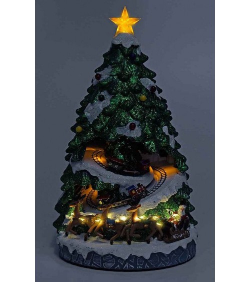 Sapin de Noël en résine avec lumières, musique et train en mouvement - 