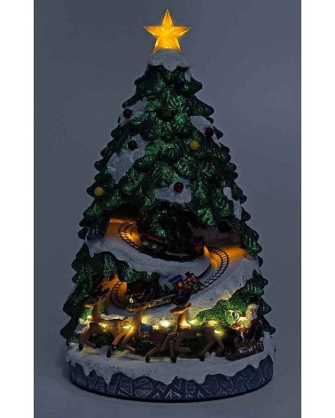Sapin de Noël en résine avec lumières, musique et train en mouvement - 