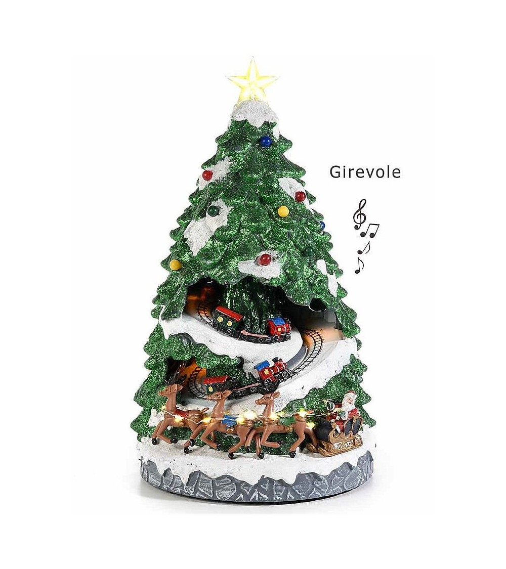 Resin Christmas Tree with Lights, Music and Moving Train -  - 