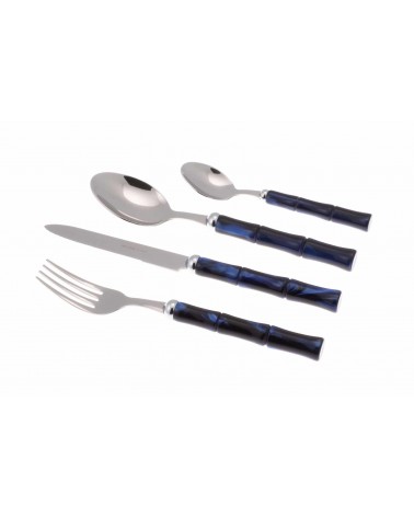Bamboo - Posate Acciaio Inox Manico Madreperla Rivadossi - Set per 4 Persone - blu