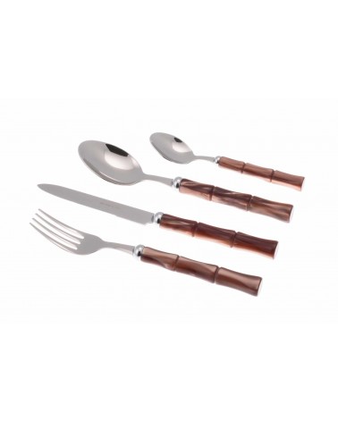 Bamboo - Posate Acciaio Inox Manico Madreperla Rivadossi - Set per 4 Persone - marrone