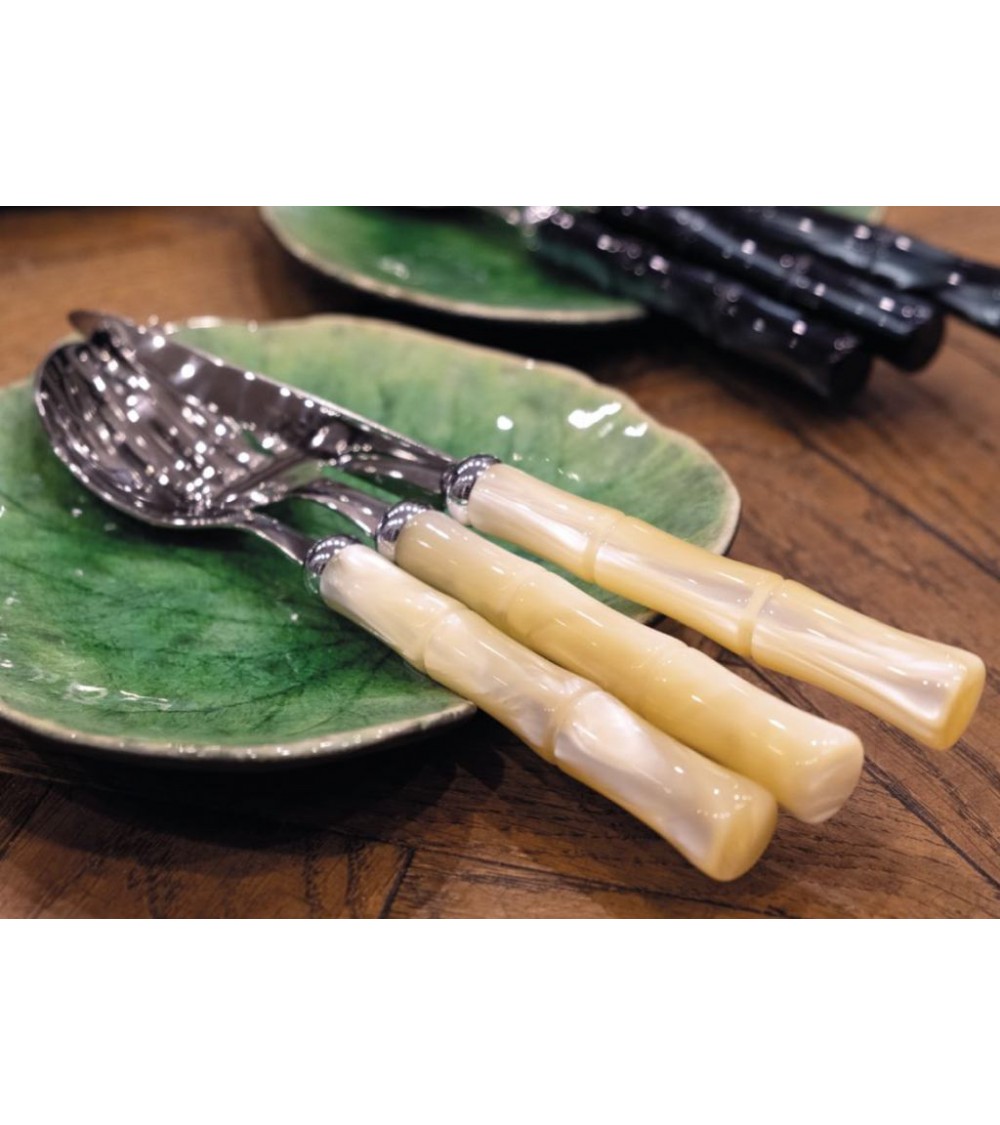 Bamboo - Posate Acciaio Inox Manico Madreperla Rivadossi - Set per 4 Persone - avorio