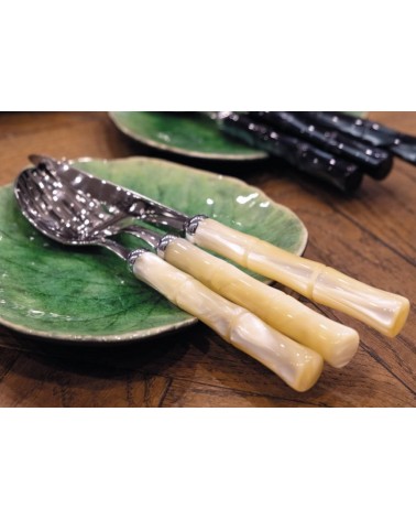 Bamboo - Posate Acciaio Inox Manico Madreperla Rivadossi - Set per 4 Persone - avorio