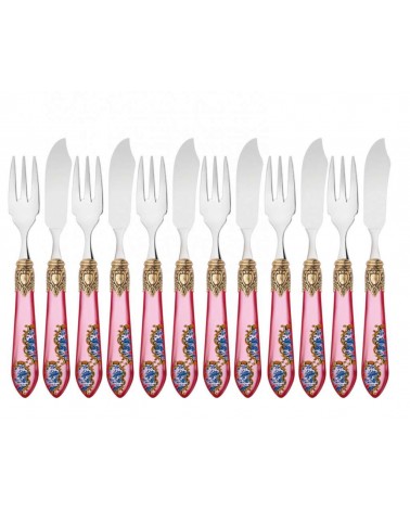 Posate Colorate Bugatti - Set 12pz Posate da Pesce - Oxford Armonia Ghiera Dorata - rosa