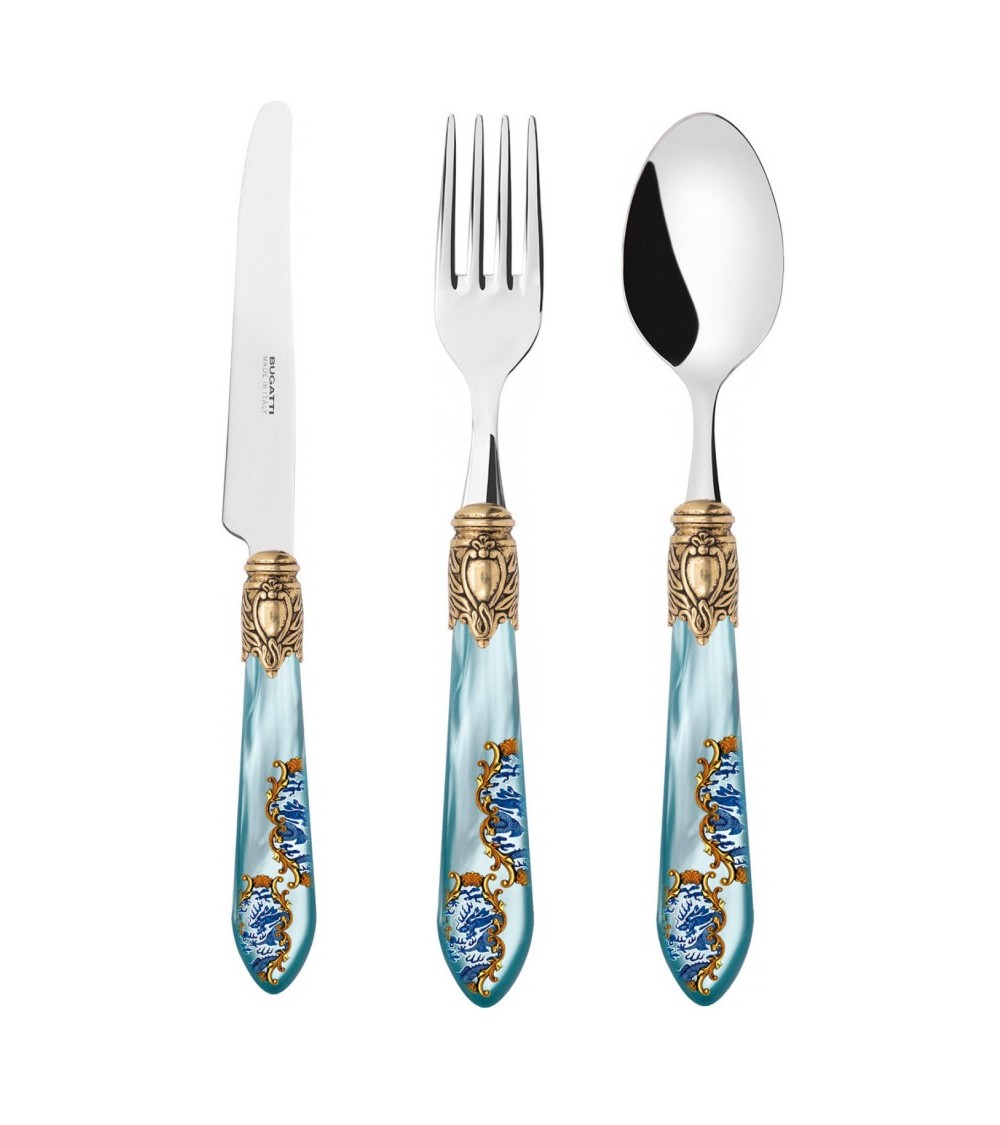 Set 18 Pz Posate da Frutta - Oxford Armonia Ghiera Dorata - azzurro