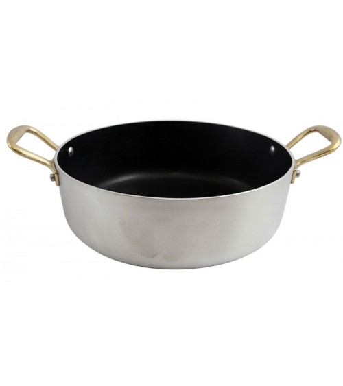 Low Saucepan in Non-Stick Aluminum with 2 Brass Handles - Ottinetti -  - 