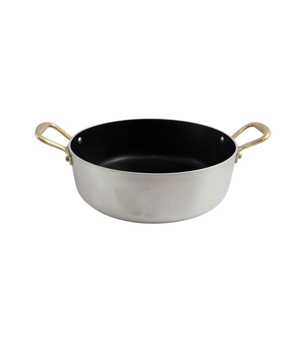 Casserole basse en aluminium antiadhésif avec 2 poignées en laiton - Ottinetti - 