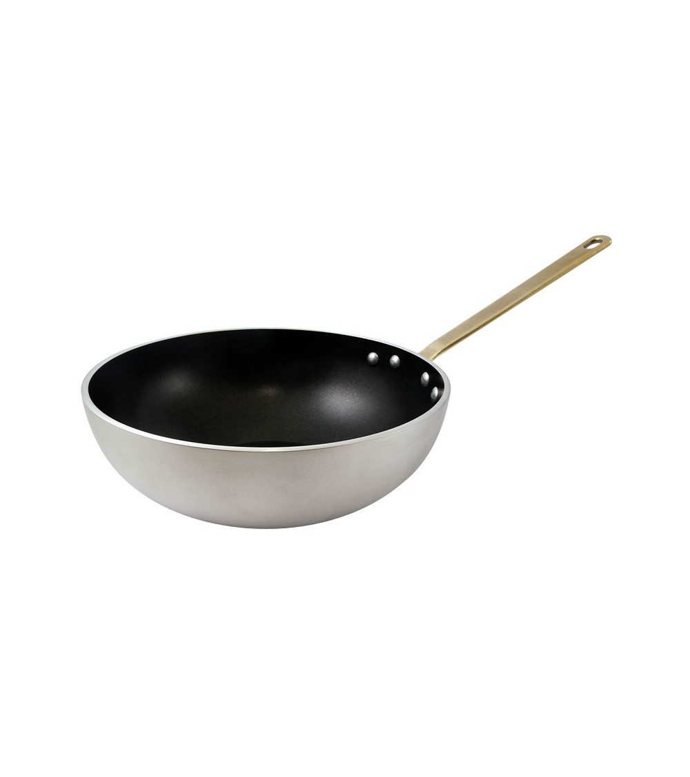 Antihaftbeschichteter Aluminium-Wok mit 1 Messinggriff – Ottinetti - 