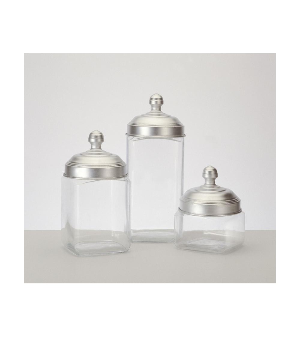 Set of 3 Glass Containers with Matt Aluminum Cap - Ottinetti -  - 