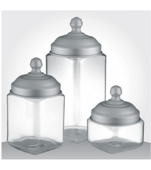 Set 3 Contenitori in Vetro con Tappo in Alluminio Satinato - Ottinetti - 