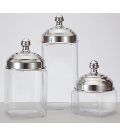 Set of 3 Glass Containers with Polished Aluminum Cap - Ottinetti -  - 