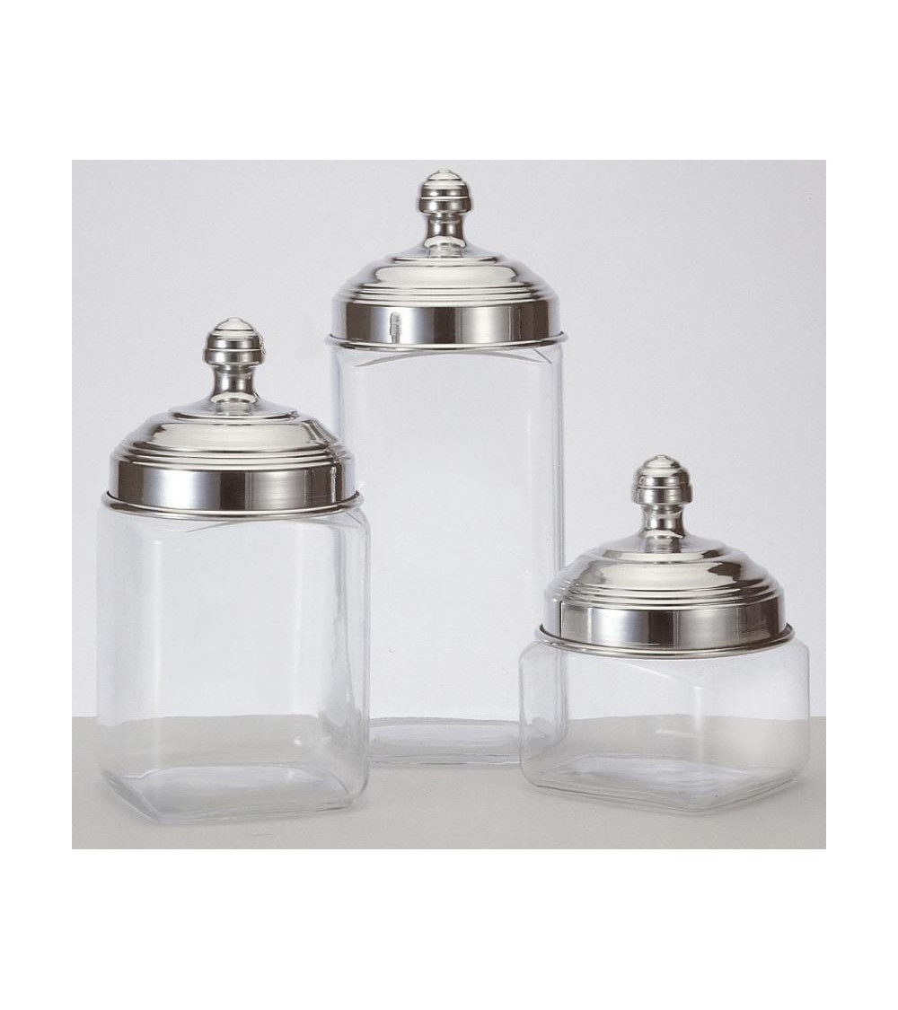 Set of 3 Glass Containers with Polished Aluminum Cap - Ottinetti -  - 