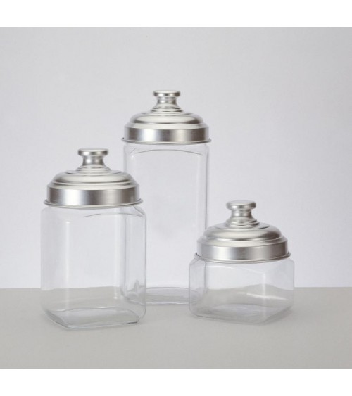 Set mit 3 Küchengläsern aus Glas mit flachem Deckel aus mattem Aluminium – Ottinetti - 